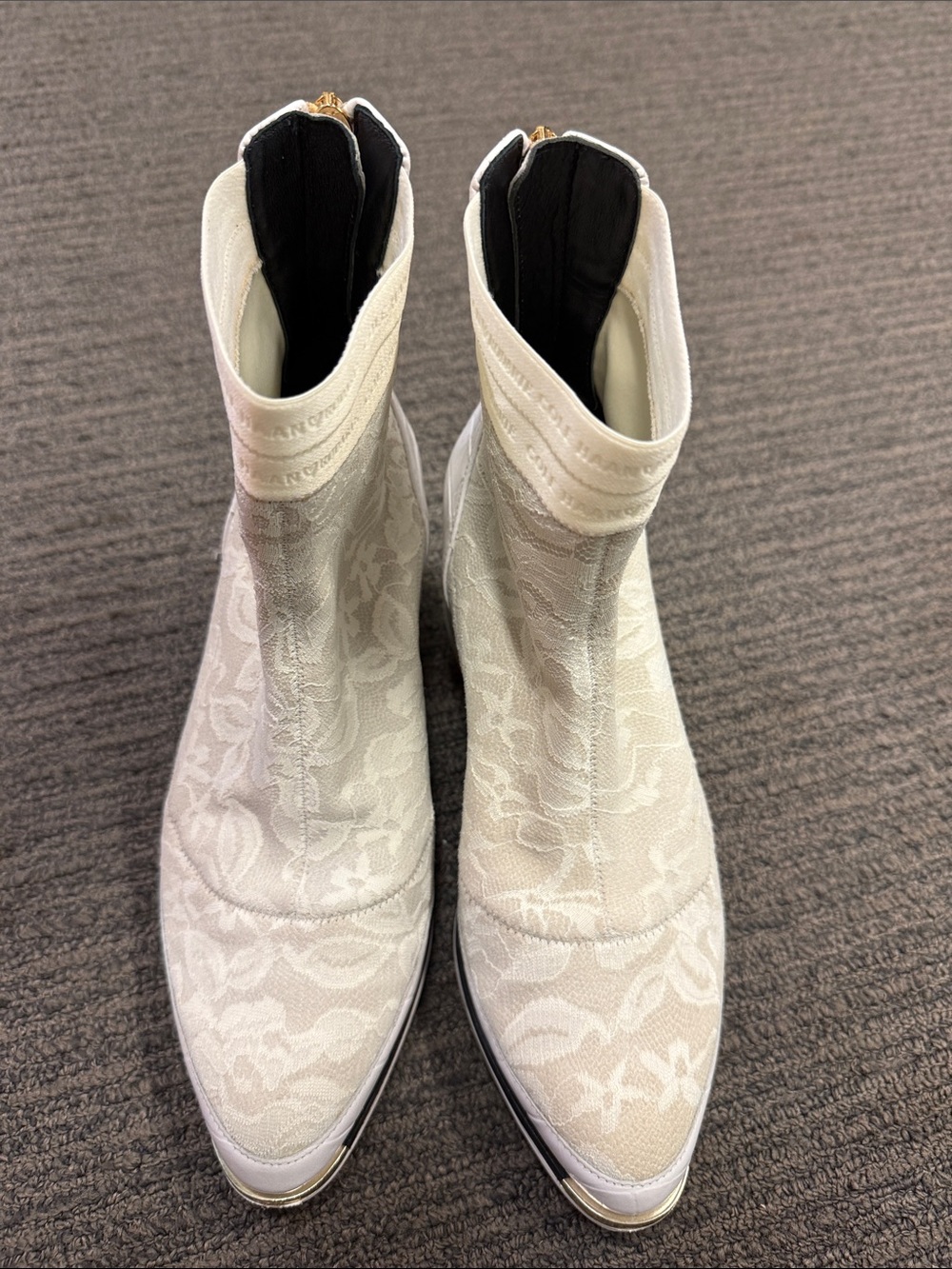 Cole Haan Cream Jacquard Pointed Ankle Booties